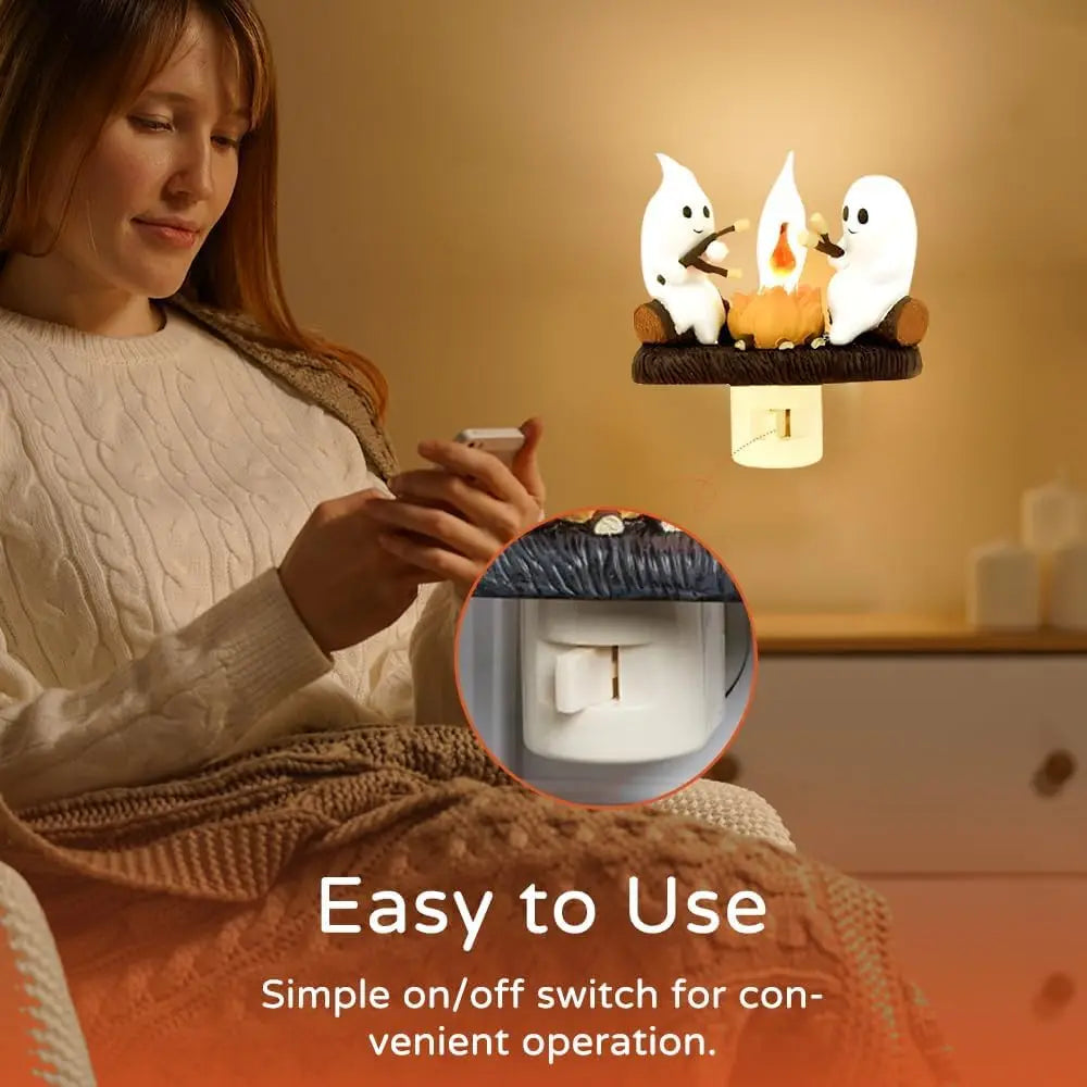 Ghost Campfire Flickering Night Light Halloween Decor LED Flame Effect Spooky Indoor/Outdoor Ambient Lighting USB Powered