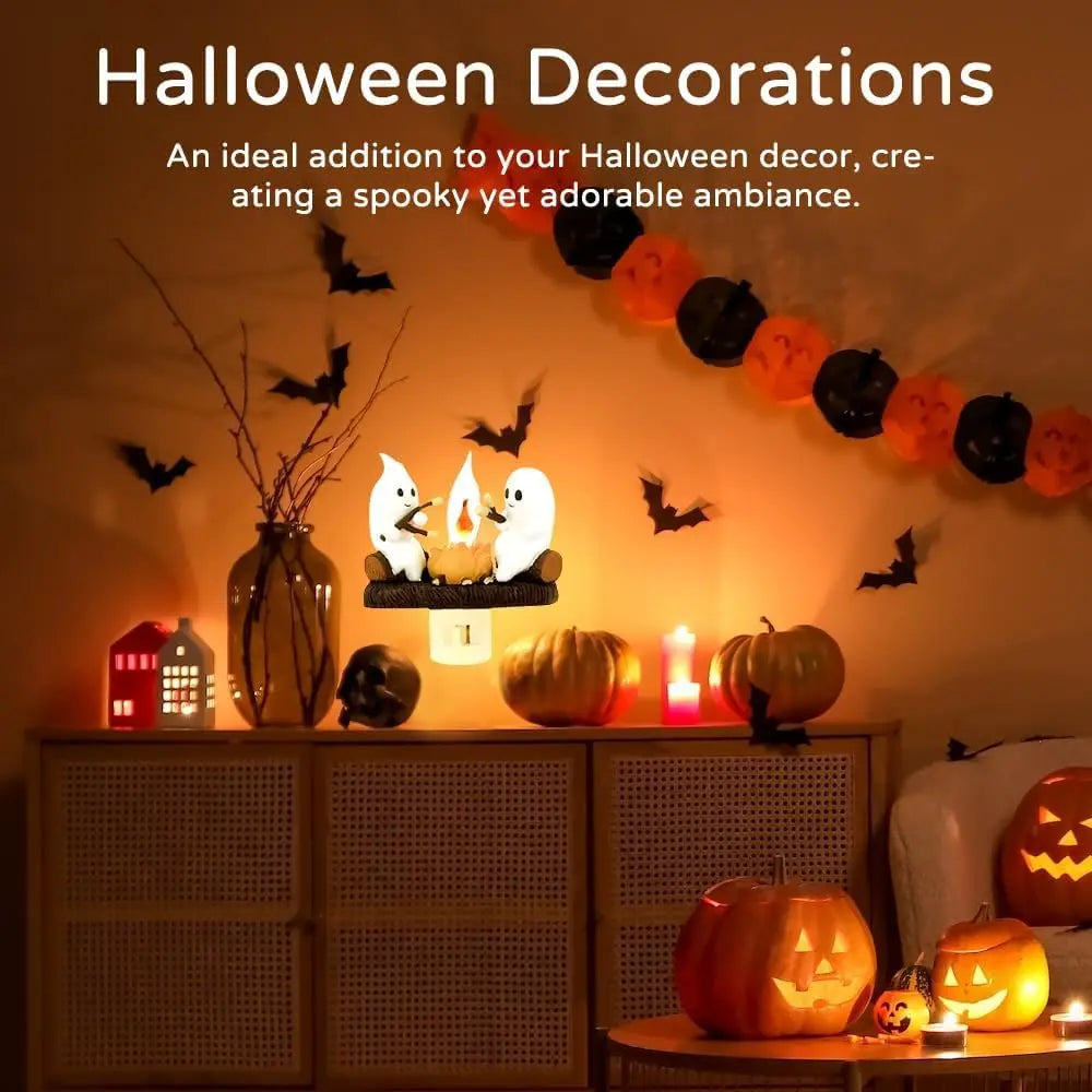 Ghost Campfire Flickering Night Light Halloween Decor LED Flame Effect Spooky Indoor/Outdoor Ambient Lighting USB Powered
