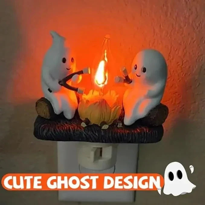 Ghost Campfire Flickering Night Light Halloween Decor LED Flame Effect Spooky Indoor/Outdoor Ambient Lighting USB Powered