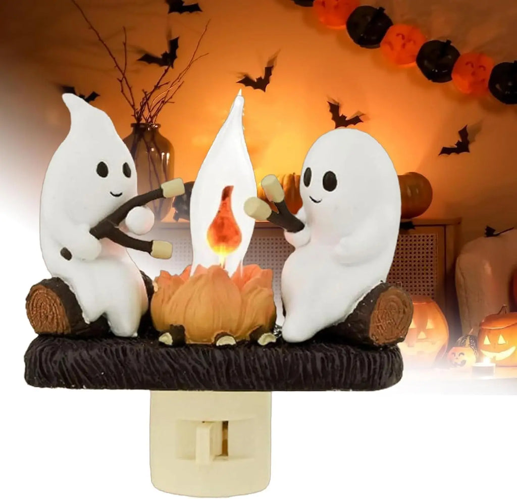 Ghost Campfire Flickering Night Light Halloween Decor LED Flame Effect Spooky Indoor/Outdoor Ambient Lighting USB Powered