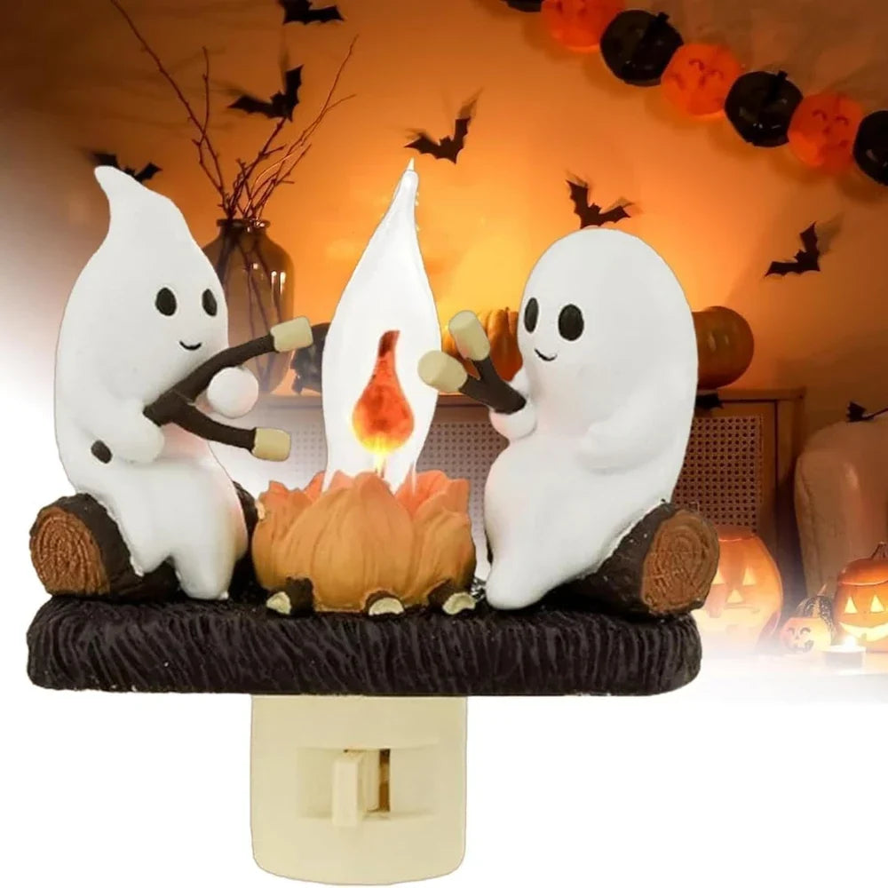 Ghost Campfire Flickering Night Light Halloween Decor LED Flame Effect Spooky Indoor/Outdoor Ambient Lighting USB Powered