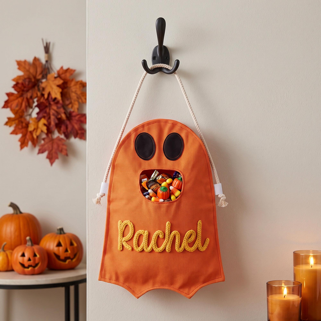 Personalized Feed The Ghost Halloween Yarn Embroidery Candy Bag