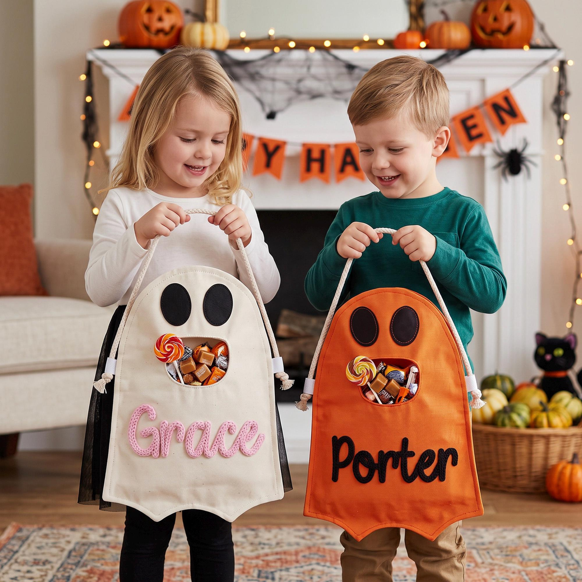 Personalized Feed The Ghost Halloween Yarn Embroidery Candy Bag