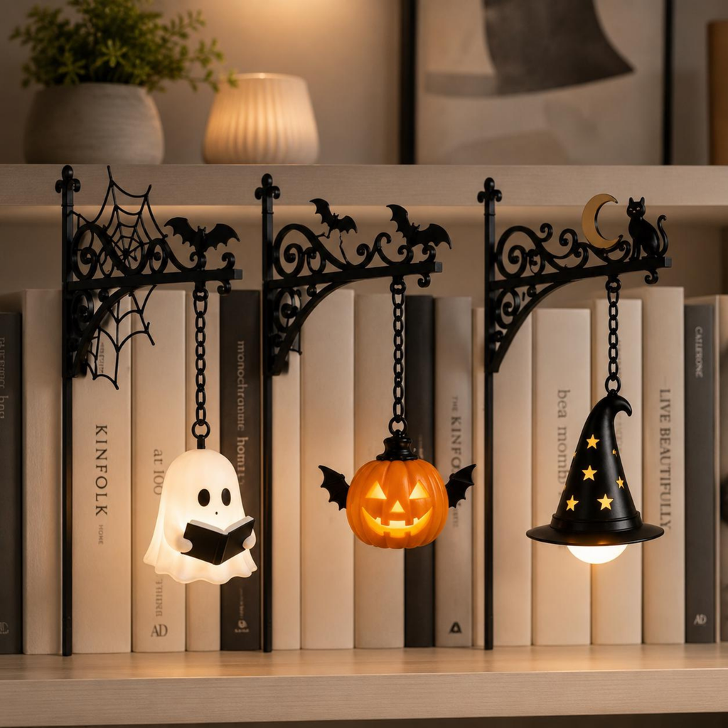 Lighted Halloween Hanging Bookshelf Sign Bookend