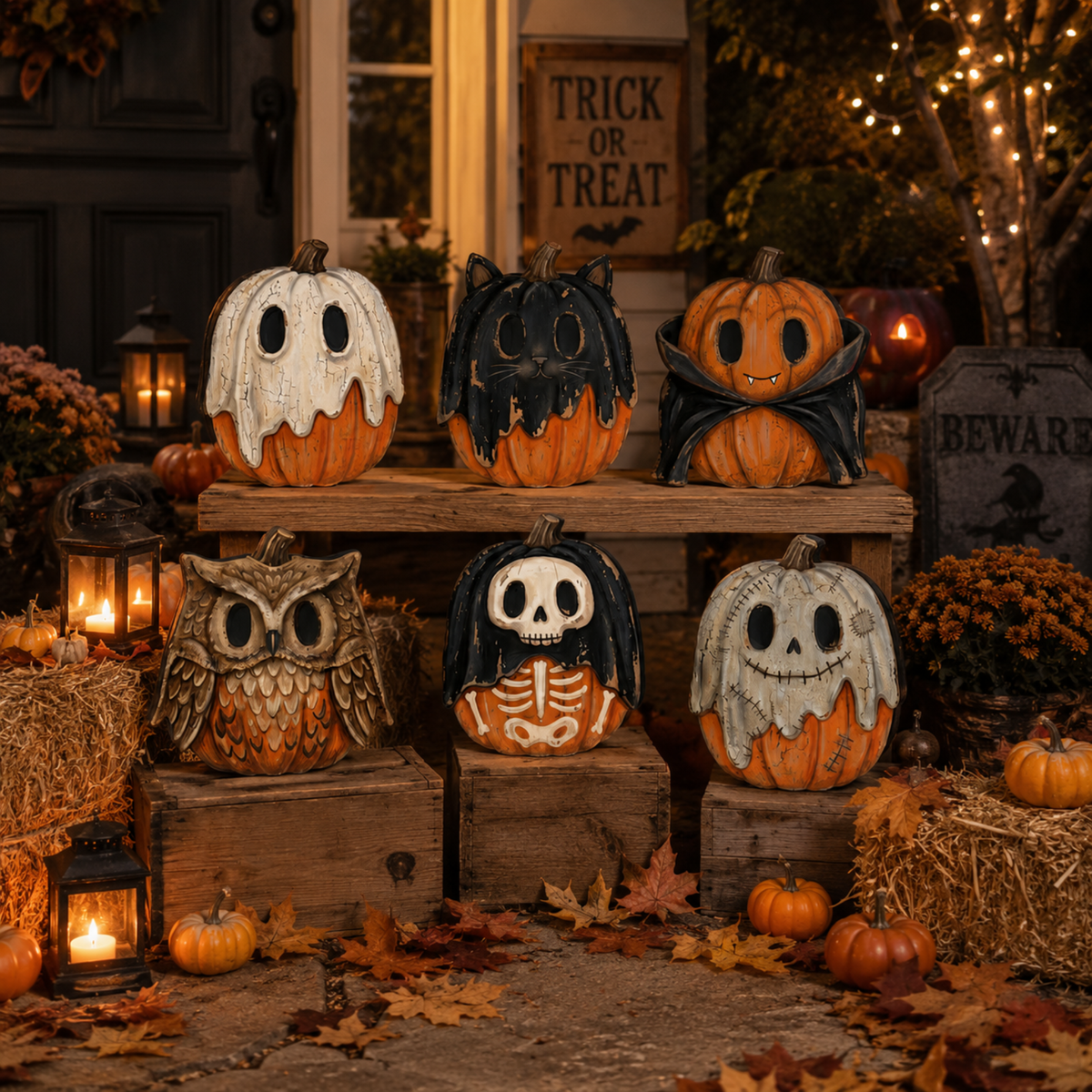 Spooky Halloween Pumpkin Wooden Tabletop Decor