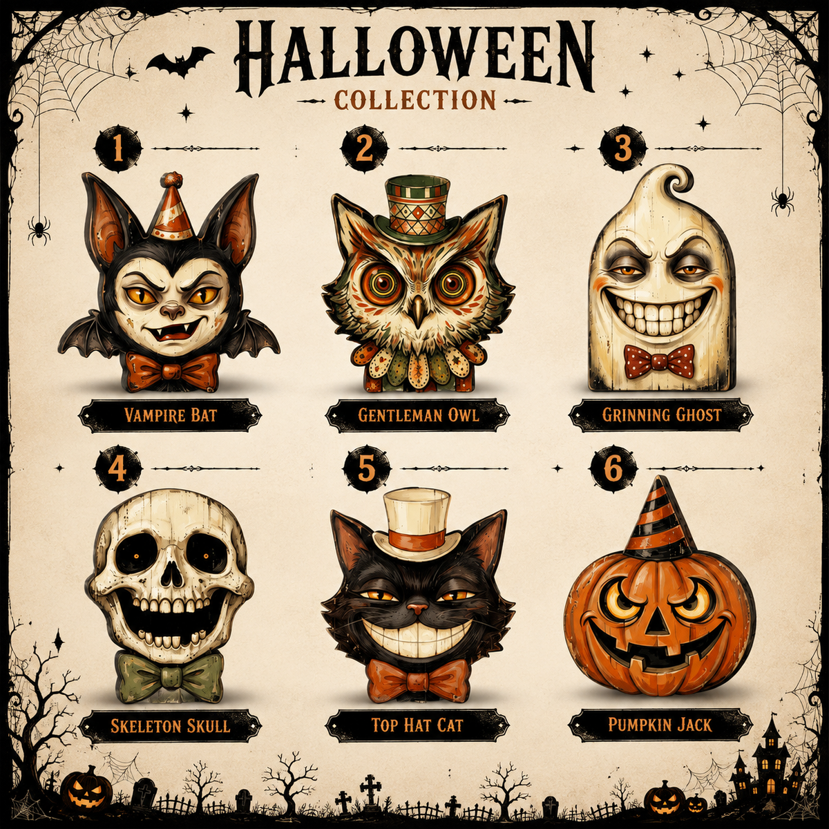 Vintage Halloween Character Wooden Tabletop Decor