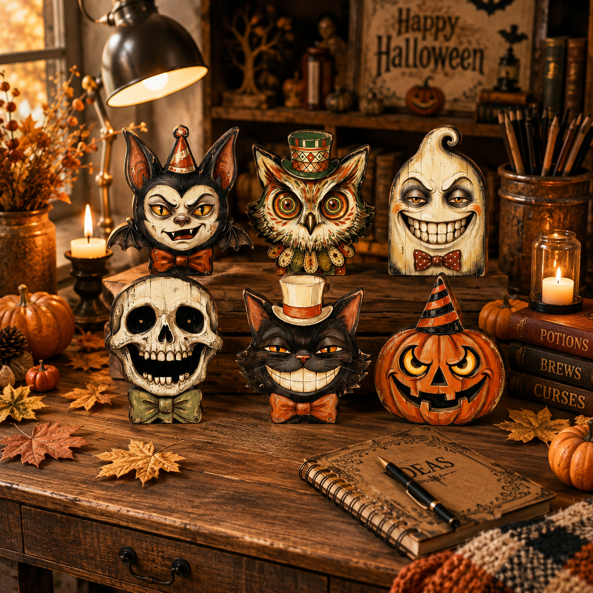 Vintage Halloween Character Wooden Tabletop Decor
